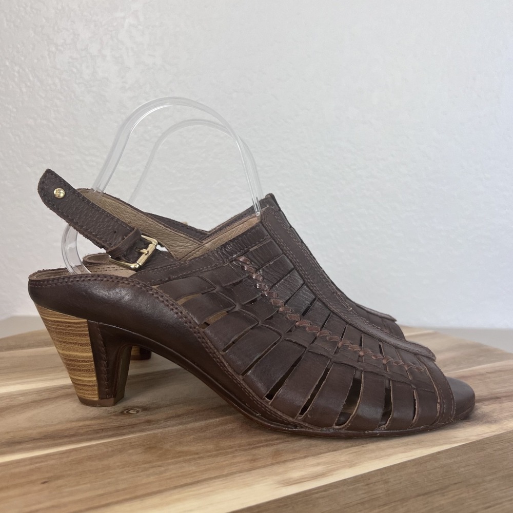 Pikolinos Java Slingback Heels Womens EU 41 US 10.5-11 Brown Leather Woven Boho